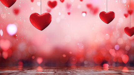 Wall Mural - beautiful valentines day hearts sparkling banner. generative ai