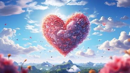 Wall Mural - heart in the clouds with a heart shape. generative ai