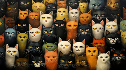 Wall Mural - Lovely and cute group of many happy cats smiling