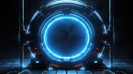 Wall Mural - digital blue portal in a round shape, bright color. generative ai