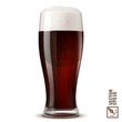 3D realistic cold glass of dark beer with lush flowing foam