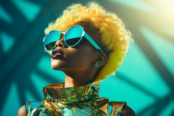 Poster - Afroamerican Woman portrait in style of retro futurism, colorful bright look