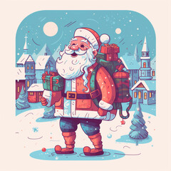 Wall Mural - winter gift santa illustration present cartoon christmas red claus holiday. Generative AI.