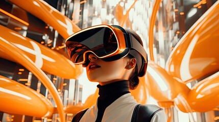 Metaverse digital cyber world technology, people with virtual reality VR goggle playing AR augmented reality game and entertainment, futuristic metaverse gameFi NFT game ideas, Generative AI