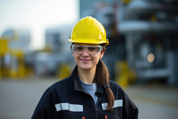 Wall Mural - Female Engineer in Front of Refinery Plant