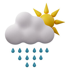 raining cloud with sun 3d illustration