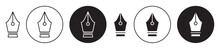 Calligraphy Ink Pen Icon Set. Fountain Nib Pen Symbol In Black Color.