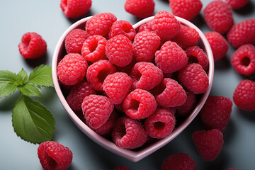 Wall Mural - Red ripe raspberry berries in the shape of a heart