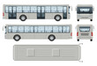 Shuttle bus vector template with simple colors without gradients and effects. View from side, front, back, and top
