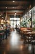 © kapros76 - Blur coffee shop or cafe restaurant, Blurred restaurant background with some people and chefs and waiters working. Image created using artificial intelligence.