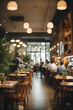 © kapros76 - Blur coffee shop or cafe restaurant, Blurred restaurant background with some people and chefs and waiters working. Image created using artificial intelligence.