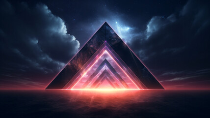 Wall Mural - Futuristic horizon background with triangle shape. Genarative AI