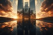 Reflection of architecture on modern office building