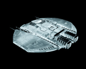 Wall Mural - alien spaceship is passing by on drone rear view