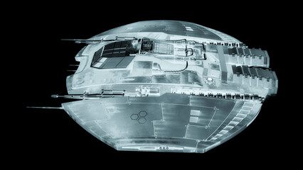 Wall Mural - alien spaceship is passing by on drone side view