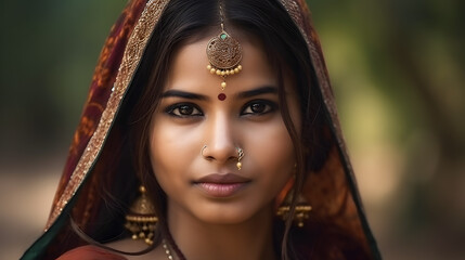 Poster - Portrait traditional Indian young woman in sari costume