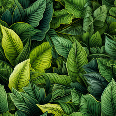 Wall Mural - Seamless tropical leaves background , AI generated