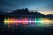 Kolorowe fale dźwiękowe na tafli górskiego jeziora.  widok pola elektromagnetycznego