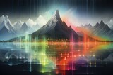 Fototapeta Do pokoju - Kolorowe fale dźwiękowe na tafli górskiego jeziora.  widok pola elektromagnetycznego