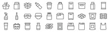 Set Of 30 Outline Icons Related To Packages. Linear Icon Collection. Editable Stroke. Vector Illustration