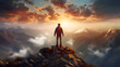 hiker standing on a mountain peak, overlooking a breathtaking landscape generative AI