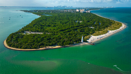 Wall Mural - Aerial high angle establish of cape florida lighthouse Miami 