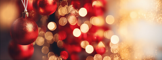 Wall Mural - Red Gold Warm Bokeh Christmas Festive Fairy Lights Light Leaks Background Illustration