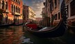 gondola boats parked on the river with classic European buildings, ai generative