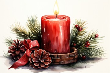 Canvas Print - christmas still life with candle and cones