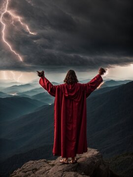 Jesus on a top a mountain looking at the future 