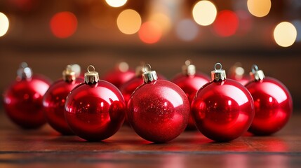 Sticker - A bunch of red Christmas balls on the table