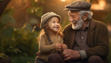 Fototapeta Tulipany - Old man spending time with granddaughter