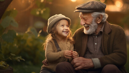 Old man spending time with granddaughter