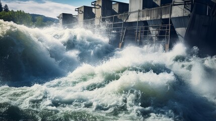 Canvas Print - close-up of hydroelectric power plant, with water rushing through the turbines