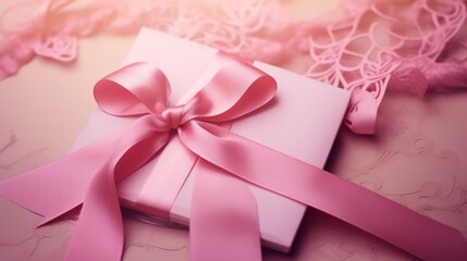 Canvas Print - Invitation with pink ribbon. Cross processed image with selective focus