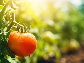 Wall Mural - Selected focused tomatoes in tomato fields. Ripe red and ready to harvest.