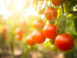  Selected focused tomatoes in tomato fields. Ripe red and ready to harvest.