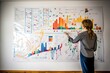 Budgeting Using colorful markers and charts, woman maps out her financial plan on a whiteboard