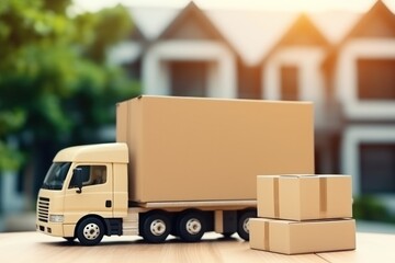 Wall Mural - =Service for relocating, truck loaded with furniture in boxes, an illustration of furniture delivery