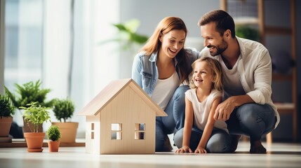 Happy family with their children, insurance concept