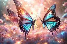 Dreamy Fantasy Magical Butterflies, Highly Detailed, Butterfly, Wings, Soft Light Colors, Phoenix Glitter, Pretty, Beautiful, Bonito, Magical. AI Generated.