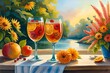 still life with champagne and flowers, Mango Drink and flowers in the Table 