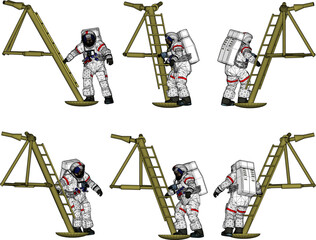 Wall Mural - Vector illustration sketch of astronaut landing space flight design on moon