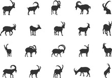 Ibex Silhouette, Ibex Goat Silhouette, Alpine Ibex Silhouette, Ibex Vector, Ibex Gazelle, Ibex Icon Set
