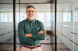 © insta_photos - Smiling older bank manager or investor, happy middle aged business man boss leader, confident mid adult professional businessman executive standing in office hallway, mature entrepreneur portrait.