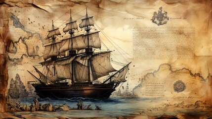 aged sailboat, compass, and antique map: exploring maritime history. this concept explores the world