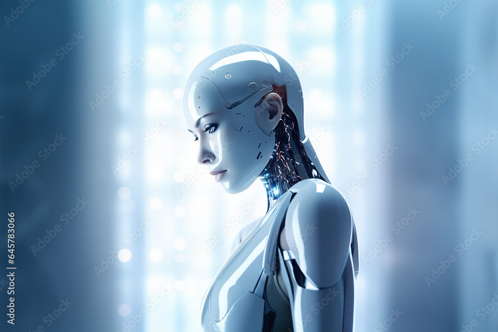 Futuristic portrait of a female cyborg with artificial intelligence ...