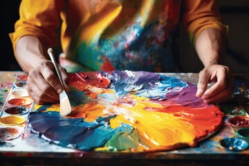 Canvas Print - The artist decorated the palette with different colors.