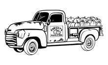 Pumpkin Truck Black And White Vector Illustration
