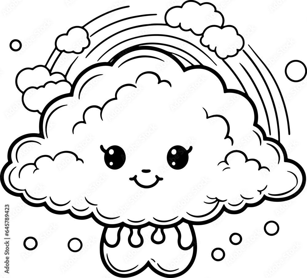 Coloring book illustration rainbow kawaii coloring page, anime coloring ...
